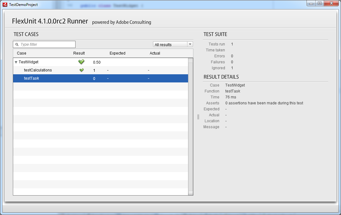 Screenshot of FlexUnit runner application
