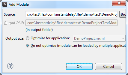 Screenshot of the Add Module dialog in Flash Builder
